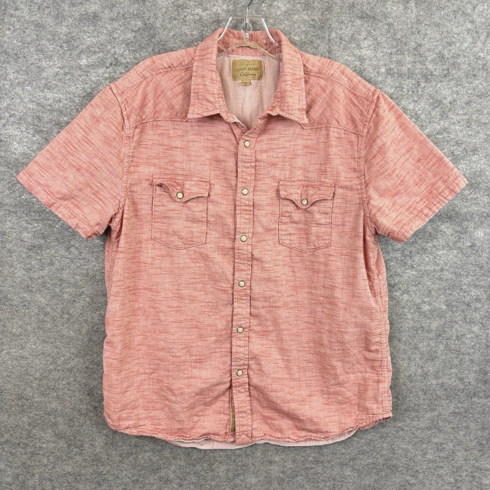 Lucky Brand Shirt Men Large Pearl Snap Western‎ Classic Fit Salmon